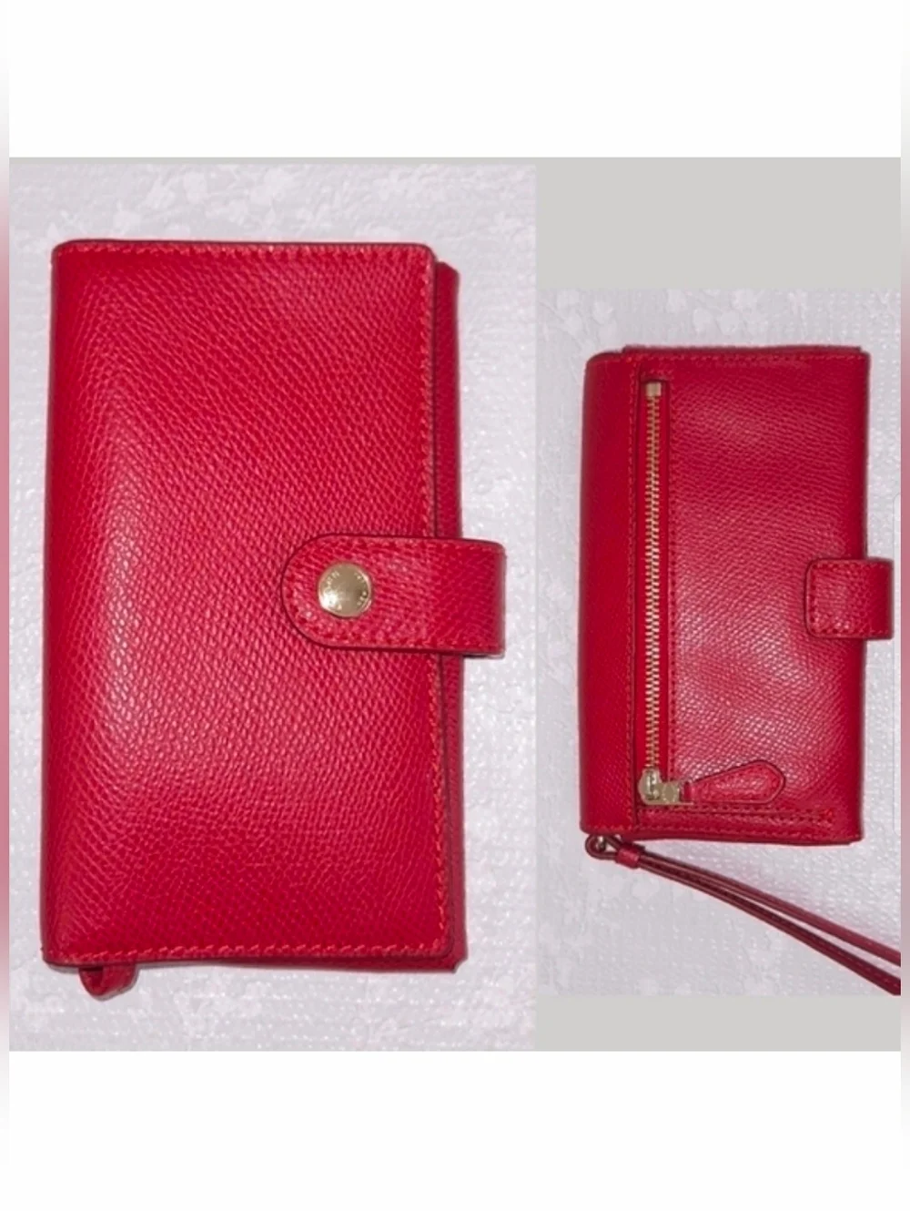 COACH Crossgrain Red Leather Phone Clutch Wristlet